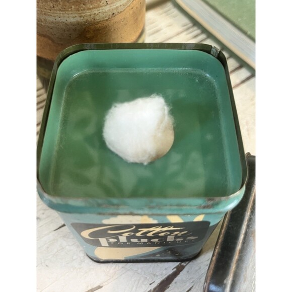 Vintage 1940’s Tin Cotton Plucks Cotton Ball Decor Item Advertising W/ Contents - Picture 6 of 9